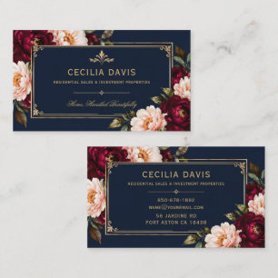 Carte De Visite Luxe Burgundy Foncé Rose Navy Fleur Bleu