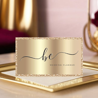 Carte De Visite Luxe Champagne Gold Script Monogramme Moderne