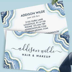 Carte de visite Luxe Chic Agate Pailletée Bleue