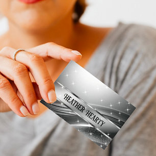 Carte De Visite Luxe Chic Deluxe Liquide Silver Steel Chrome Gris