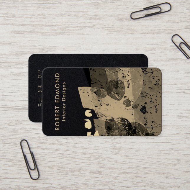 Carte De Visite Luxe Chic Golden Artistique unique QR Abstrait (Devant/Arrière en situation)