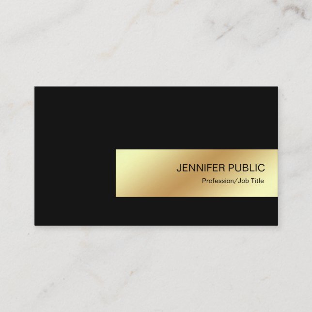 Carte De Visite Luxe chic professionnel d'or noir élégant moderne (Devant)