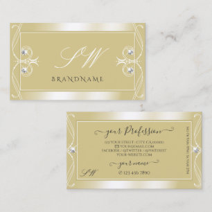 Carte De Visite Luxe Crème Beige Bijoux étincelants Initiales Orna