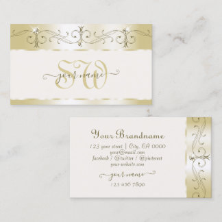 Carte De Visite Luxe Crème Or Ornate Bijoux Étincelant Monogramme