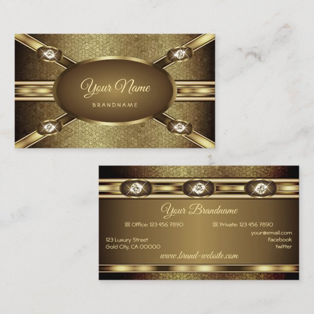 Carte De Visite Luxe Dark Gold Effets Élégants Diamants Chimmery (Devant / Derrière)