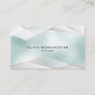 Carte De Visite Luxe Élégant Océan Bleu Aqua Or Blanc Facettes