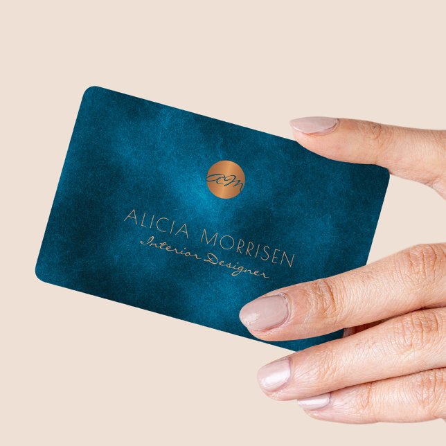 Carte De Visite Luxe élégante couleur marine foncé monogrammed (You can choose the ROUNDED CORNERS option)