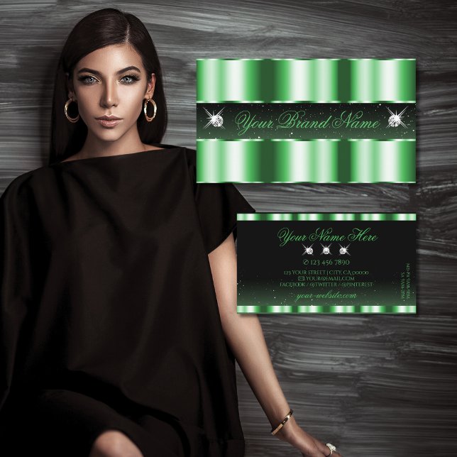 Carte De Visite Luxe Emerald Green Black Sparkle Bijoux élégant (Créateur téléchargé)