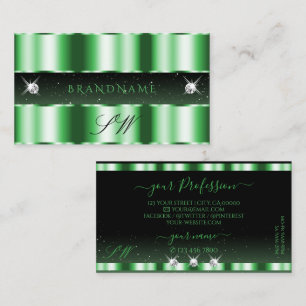 Carte De Visite Luxe Emerald Green Black Sparkle Jewels Initiales