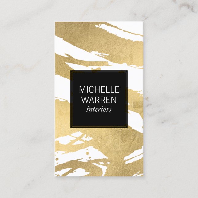 Carte De Visite Luxe Faux Gold Brushstrokes Designer (Devant)