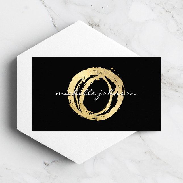 Carte De Visite Luxe Faux Gold Peint Cercle Designer logo noir (Créateur téléchargé)