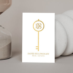 Carte De Visite Luxe Faux Gold Skeleton Clé Monogramme Realtor Bla
