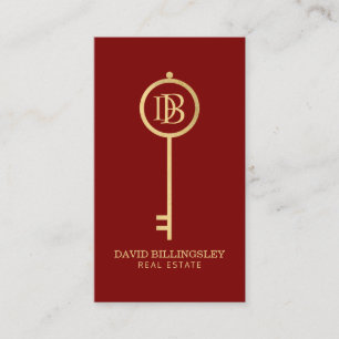 Carte De Visite Luxe Faux Gold Skeleton Clé Monogramme Realtor Rou