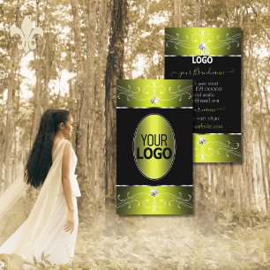 Carte De Visite Luxe Glam Black Jaune Ornate Ornate Ornat avec log