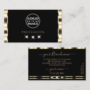 Carte De Visite Luxe Glam Gold Black Sparkling Diamonds avec logo