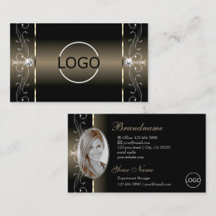 Carte De Visite Luxe Glam noir beige squigglé Bijoux Logo Photo