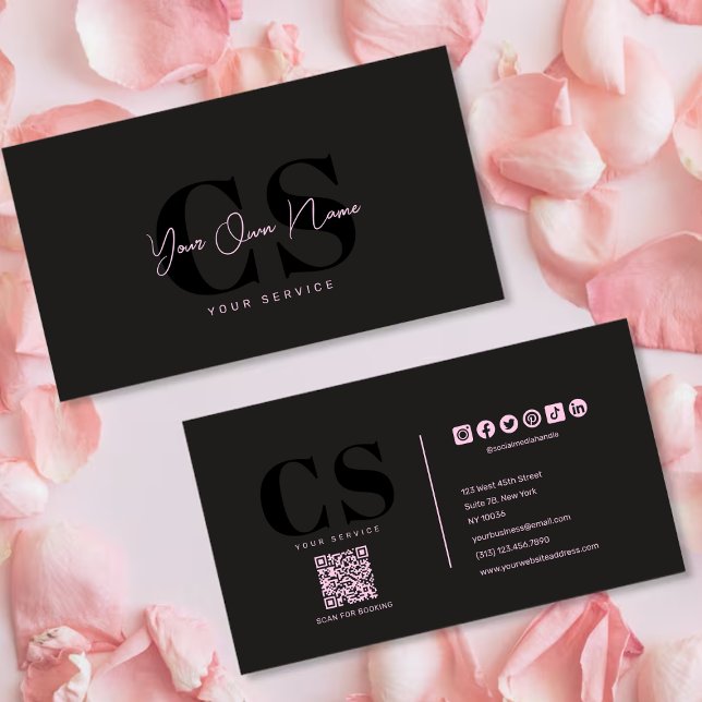 Carte De Visite Luxe Glam noir rose beauté (Luxury Glam Black Pink Beautician Business Card)