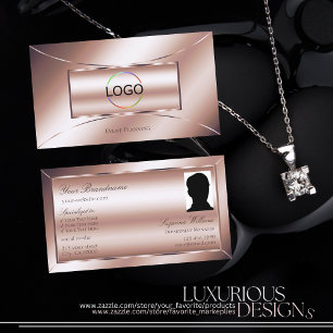 Carte De Visite Luxe Glam Rose Golden avec logo et photo stylish