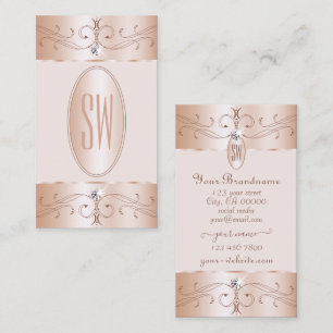 Carte De Visite Luxe Glam Rose Or Ornate Ornate Ornat Monogram Chi