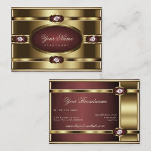 Carte De Visite Luxe Gold Burgundy Gradient et Faux Rhinestones