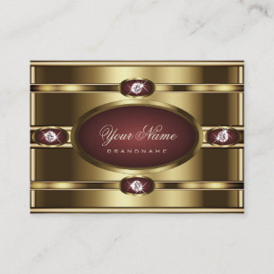 Carte De Visite Luxe Gold Burgundy Gradient et Faux Rhinestones