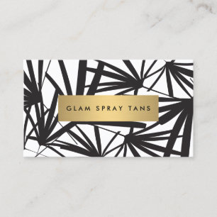 Carte De Visite Luxe Gras Noir et Blanc Palm Feuille Spray Tan