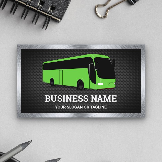 Carte De Visite Luxe Green Bus Visites touristiques Agent de voyag (Créateur téléchargé)