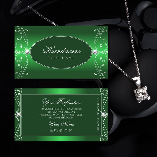 Carte De Visite Luxe Green Gradient Ornate Sparkle Bijoux Ornat (Créateur téléchargé)