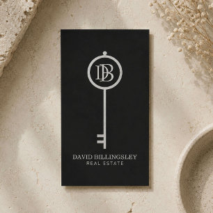 Carte De Visite Luxe Gris Squelette Clé Monogramme Realtor