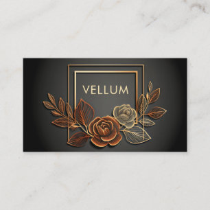 Carte De Visite Luxe Ligne d'Art Rose Florale Minuit Noir