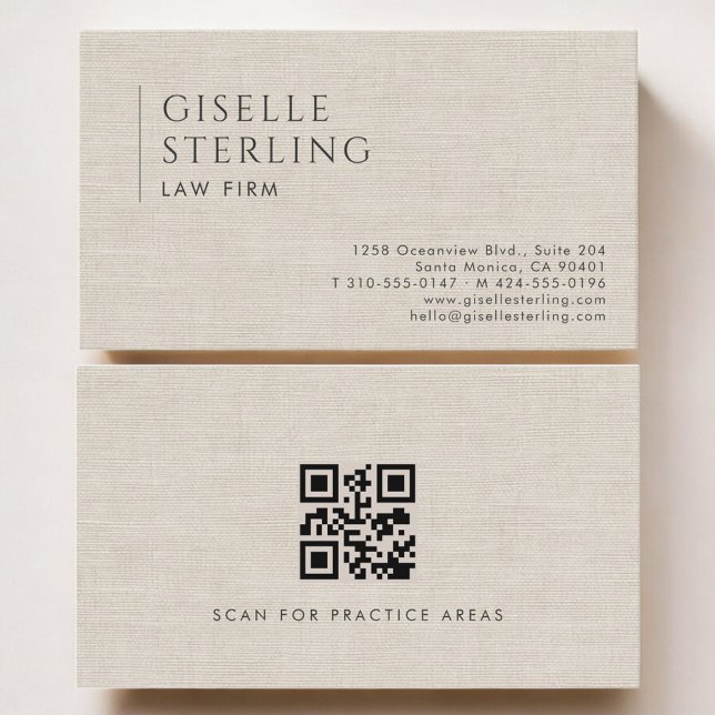 Carte de visite Luxe Lin Neutral QR Code pour cabi (Créateur téléchargé)