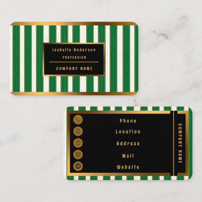 Carte De Visite Luxe Linge Moderne Green Gold Texture Collection (Devant / Derrière)