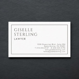 Carte de visite Luxe Minimaliste Noir Blanc Avocat