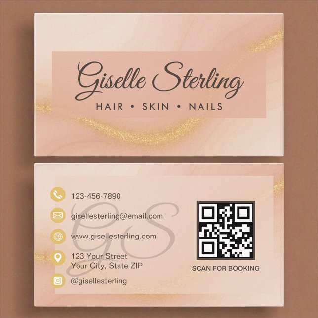 Carte De Visite Luxe Moderne Aquarelle Or Monogramme QR Code (Créateur téléchargé)