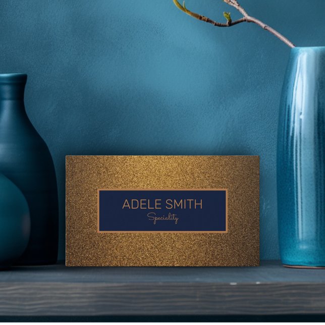 Carte De Visite Luxe moderne cuivre or minuit cadre bleu (Luxury design: copper gold background, midnight blue frame )