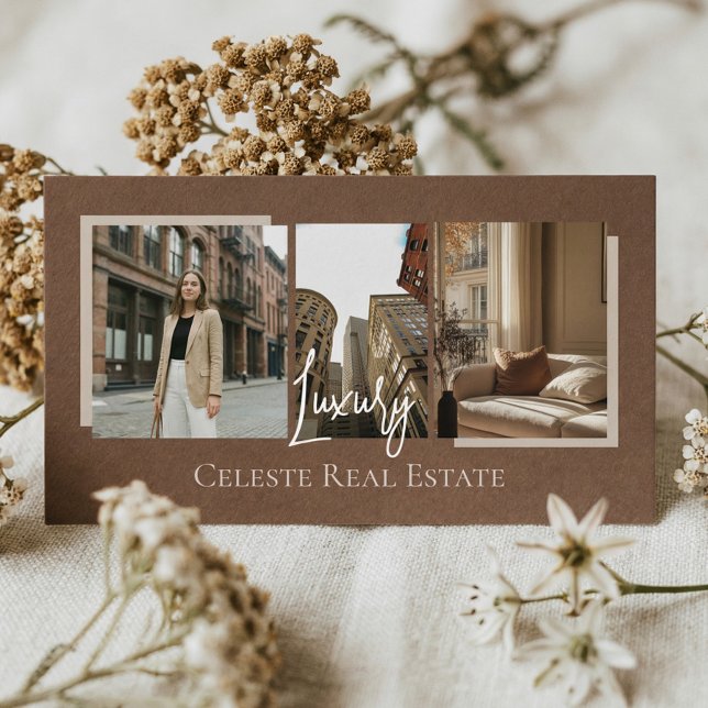Carte de visite Luxe Moderne Élégante pour l'Immob (Luxury Modern Elegant Photo Layout Real Estate Business Card)