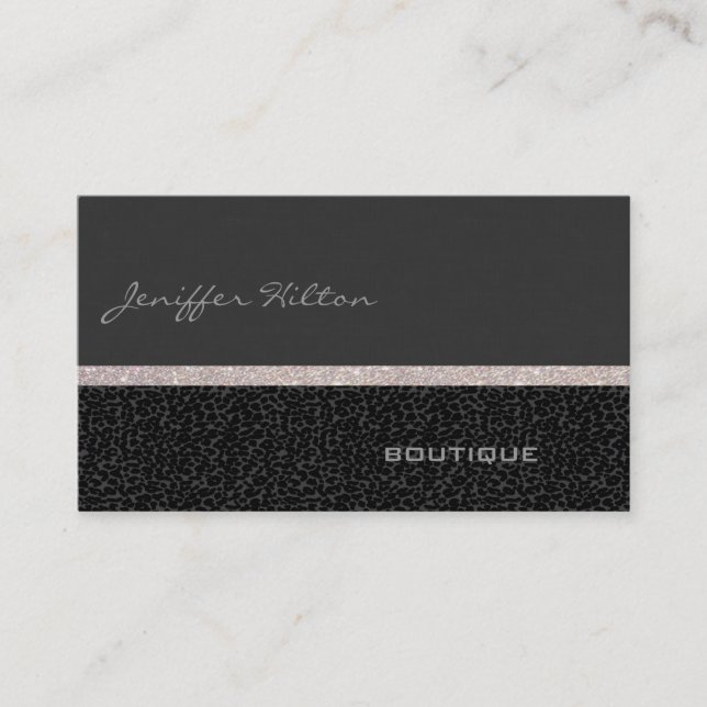 Carte De Visite Luxe moderne professionnel chic léopard glittery (Devant)