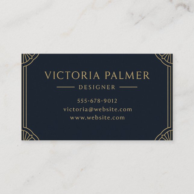 Carte de visite luxe Navy et Or Art Déco (Devant)