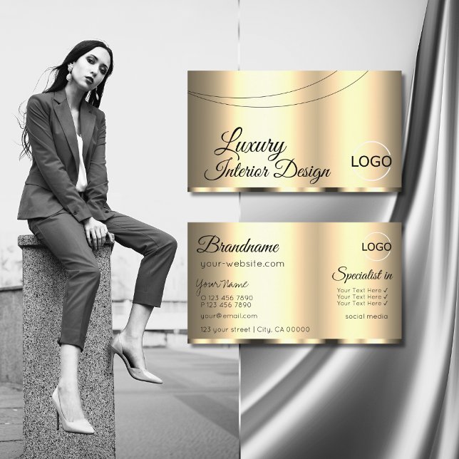 Carte De Visite Luxe Or Glamour Chic avec logo professionnel (Créateur téléchargé)