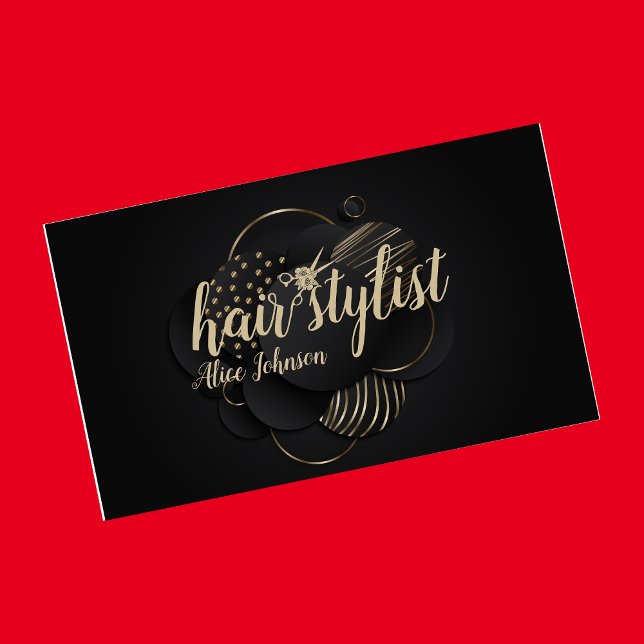 Carte De Visite Luxe or noir élégant salon de coiffure professionn (Créateur téléchargé)
