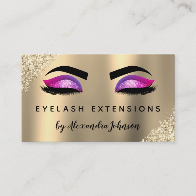 Carte De Visite Luxe Parties scintillant or violet Eyelash Extensi (Devant)