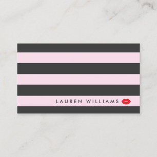 Carte De Visite Luxe Pink/Grey Stripes Rouge Lips Artiste maquilla