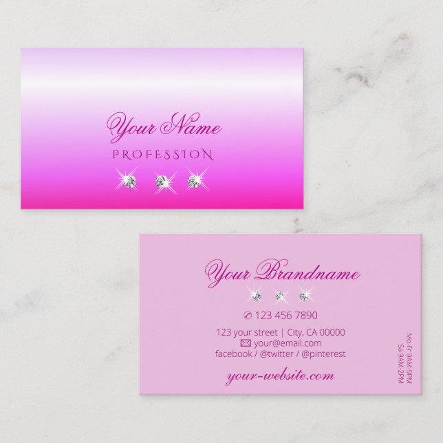 Carte De Visite Luxe Pink Ombre Sparkling Diamonds Style Luxe (Devant / Derrière)