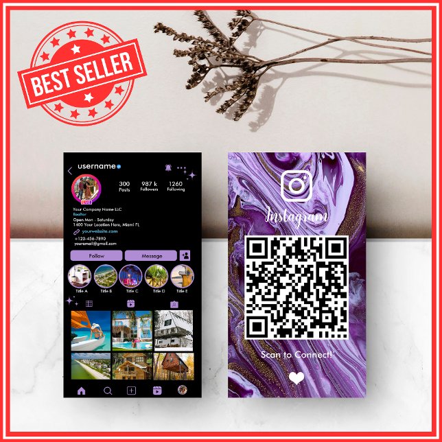 Carte De Visite Luxe | QR Violet & Noir (Créateur téléchargé)