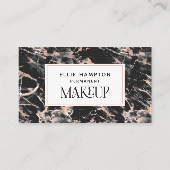 Carte De Visite Luxe Rose Gold Marbre noir Maquillage permanent (Devant)