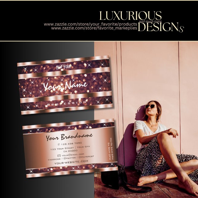 Carte De Visite Luxe Rose Gold Parties scintillant Étoiles Étoiles (Créateur téléchargé)