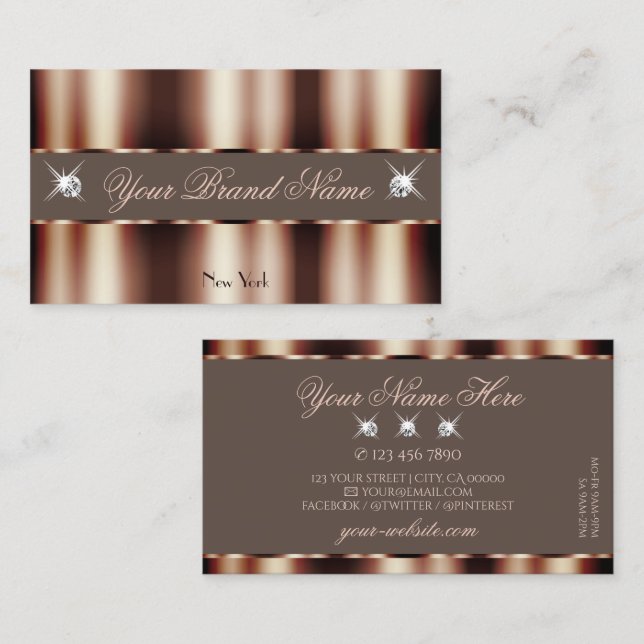 Carte De Visite Luxe Rose Or Brown Sparkle Diamonds Glamour (Devant / Derrière)