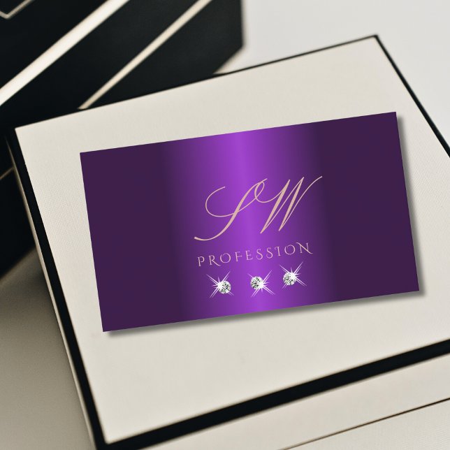 Carte De Visite Luxe Rose violet or étincelant Diamants Initiales (Créateur téléchargé)