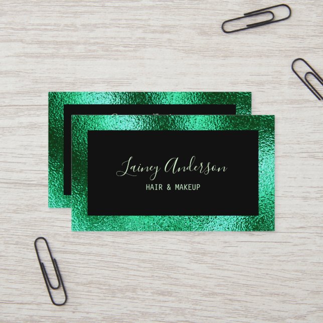 Carte De Visite Luxe simple Fil vert métallisé tendance (Devant/Arrière en situation)