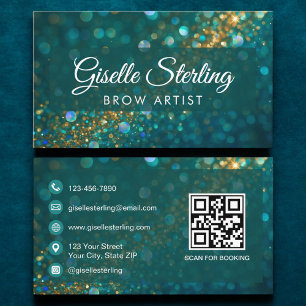 Carte De Visite Luxe Turquoise or Parties scintillant Brow Artist